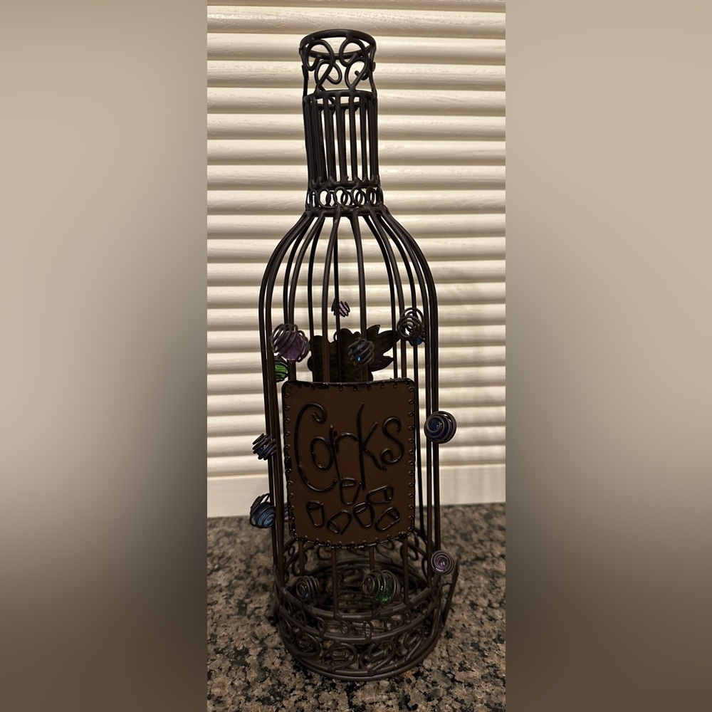 Decorative Brown Metal & Glass Bead Cork Holder